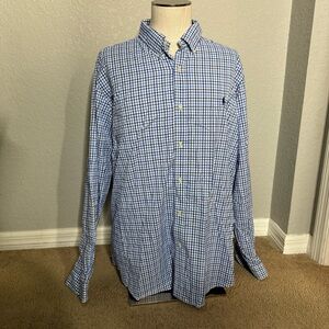 🐎 Polo Ralph Lauren Men’s Classic Fit Blue & White Performance Dress Shirt XXL